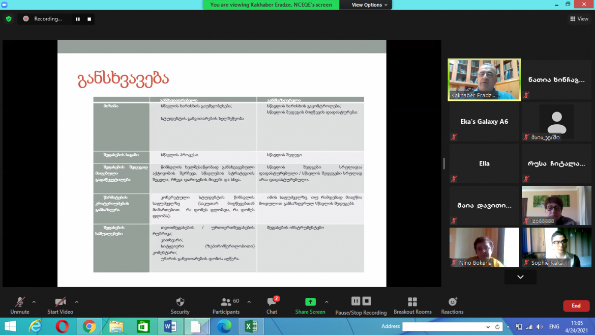 ტრენინგი თემაზე „შეფასების სისტემა და მისი ხარისხის უზრუნველყოფა პროფესიულ განათლებაში“